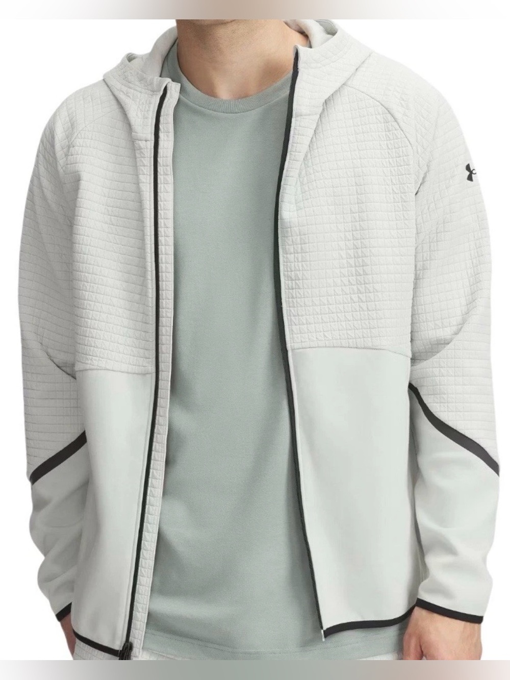 Under Armour Men's White and Light Gray Quilted Performance Hoodie Jacket XL